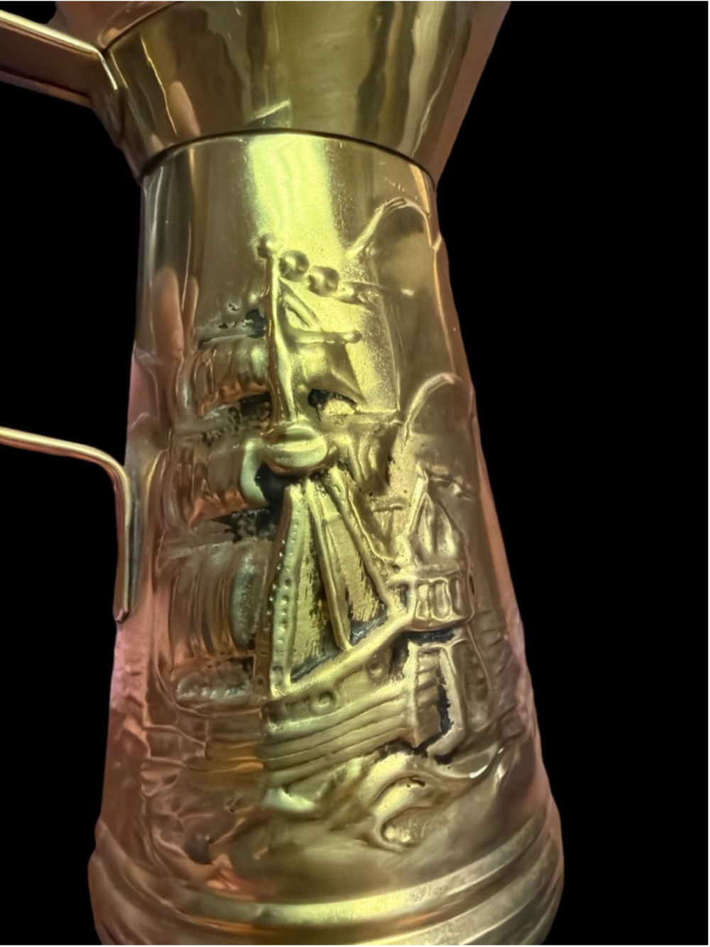 Vintage Brass Nautical Pitcher Tall Ship & Lighthouse Coastal Decor 6.5” - Picture 7 of 8